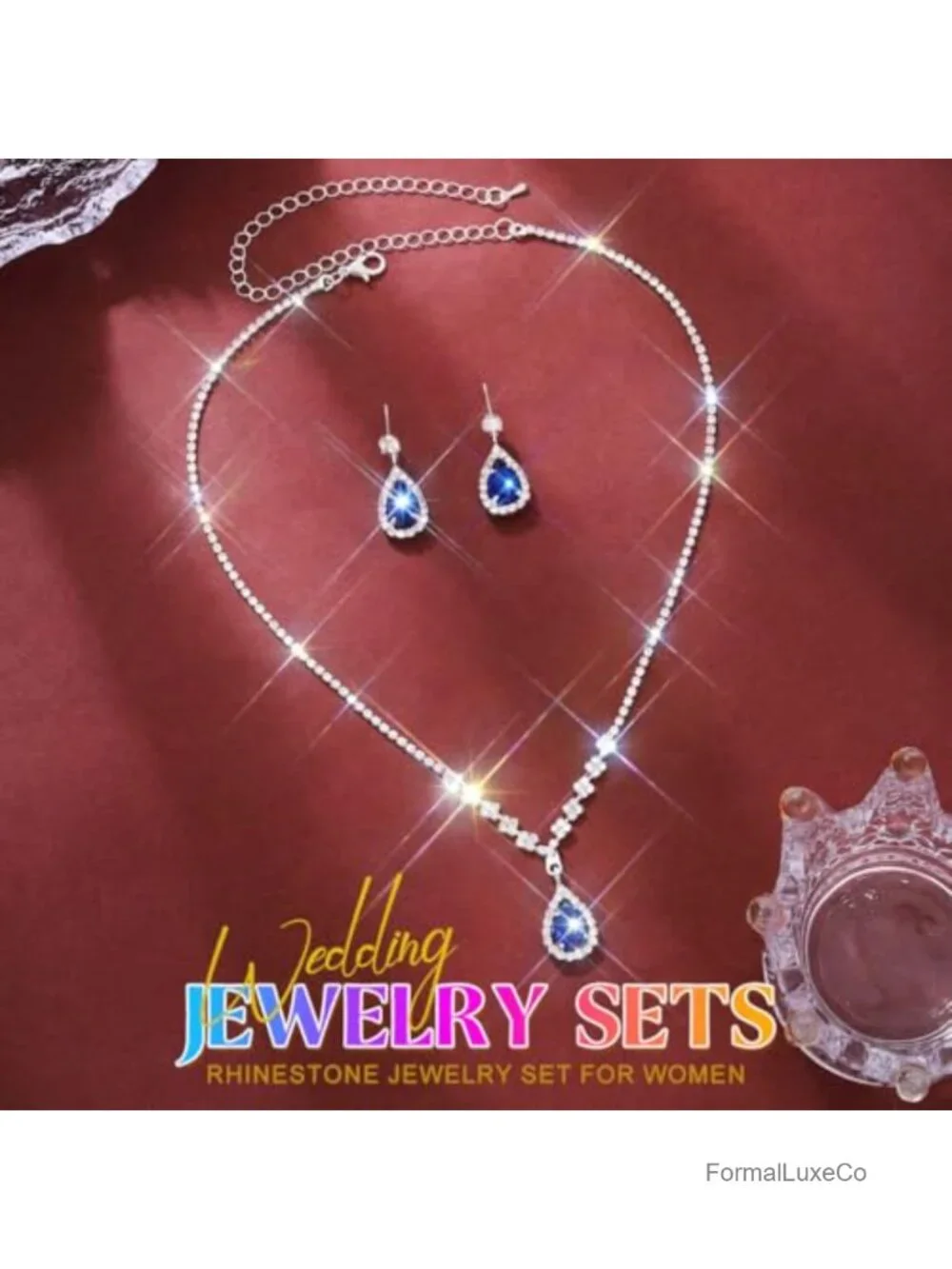 Bridal Crystal Necklace Earrings Set Wedding Rhinestone Choker Prom Costume